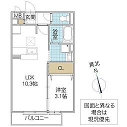 ブリックガーデン 3階1LDKの間取り