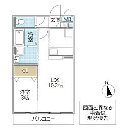 ブリックガーデン 2階1LDKの間取り