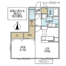 グランマーレMITO E 1階1LDKの間取り