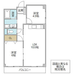 グランヒルズ備前町 3階2LDKの間取り