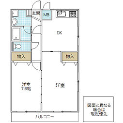 フローラ新荘 2階2DKの間取り