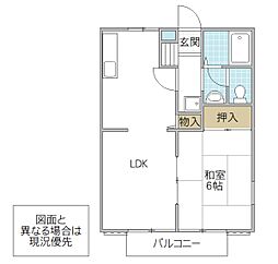 サンシティー六ツ野B-2 1LDKの間取図画像