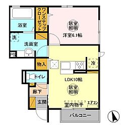 グランディール II 1階1LDKの間取り