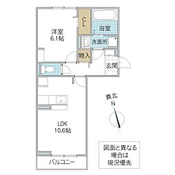エースコート III 2階1LDKの間取り