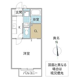 ロイヤルコート 1階1Kの間取り