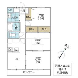 ロイヤルストーン　II 2階3DKの間取り