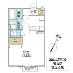 クオーレ 1階ワンルームの間取り