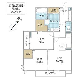 プロスター元山町 305号室 3階2LDKの間取り