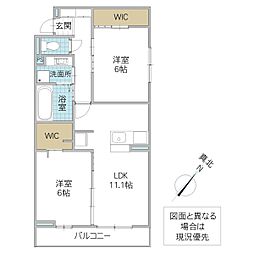 プロスター元山町 3階2LDKの間取り
