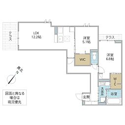 プロスター元山町 102号室 1階2LDKの間取り