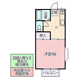 きんちゃんハイツ 1階1Kの間取り