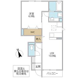 グランディール 1階1LDKの間取り
