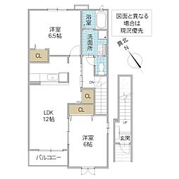 ベル・フルール B 2階2LDKの間取り