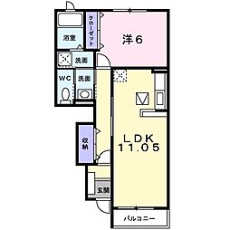 ハオスエーデルワイス II 1階1LDKの間取り