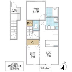 リッツハウスE-AKATSUKA 2階2DKの間取り