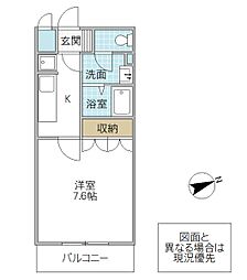 サンフィットあけぼの 1階1Kの間取り