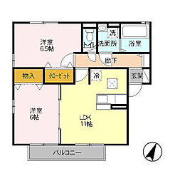 グリーンコートけやき A棟 1階2LDKの間取り