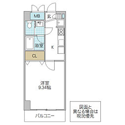 プロシード水戸 5階1Kの間取り
