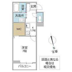 バレヌブルー元山 2階1Kの間取り