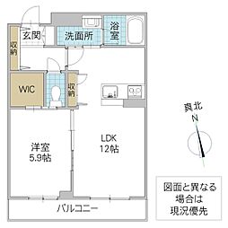 バレヌブルー元山 303号室 3階1LDKの間取り