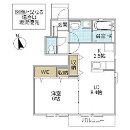 ルミエール B 1階1LDKの間取り