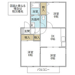 グランシャリオ C棟 2階3DKの間取り