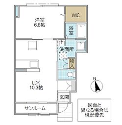 リッツガーデン吉沢 B棟 1階1LDKの間取り