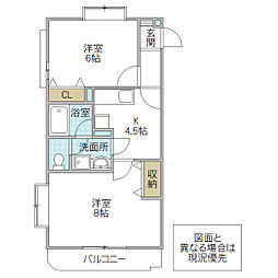 ソレイユ   ル  ヴァン 3階2DKの間取り