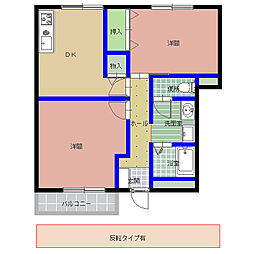 ヴィラ・リッチクレーン B棟 1階2DKの間取り
