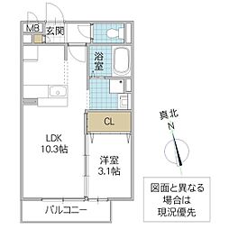 ブリックガーデン 2階1LDKの間取り