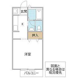 サテライトシティ水戸 II 2階1Kの間取り