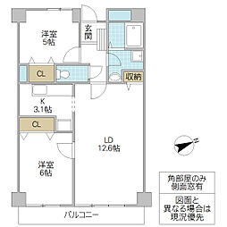 グレイスヒルズマンション 6階2LDKの間取り