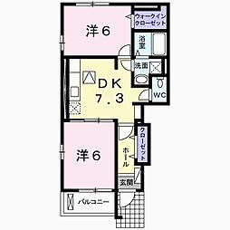 ウィステリア ブルーム B 101号室 1階2DKの間取り