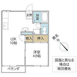 サンコーポ向野 B 203号室 2階1LDKの間取り