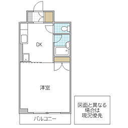 スカイハイム水戸 3階1DKの間取り