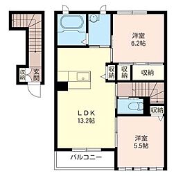 クレール メゾン 2階2LDKの間取り