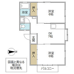 ヤマショウハイツ 2階2DKの間取り