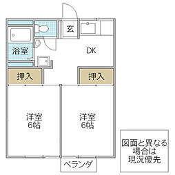 コーポT&K 2階2DKの間取り
