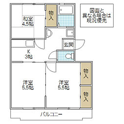 鴨志田第一マンション 3DKの間取図画像