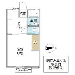 ハイツ南赤塚 1Kの間取図画像