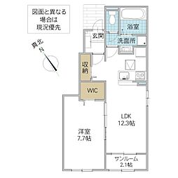 アンソレイユ松山 1階1LDKの間取り
