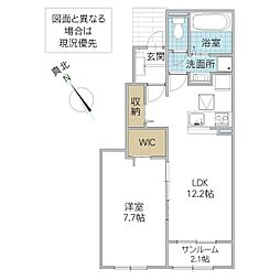 アンソレイユ松山 1階1LDKの間取り