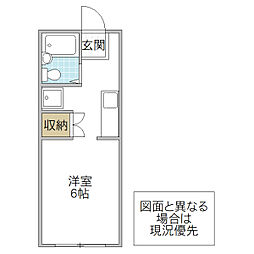 クアトロ B 1階ワンルームの間取り