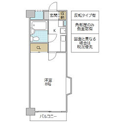 フローラ姫子 1Kの間取図画像