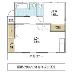 矢代ハイツ 1階1LDKの間取り