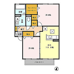 パークフラッツ B棟 1階2LDKの間取り