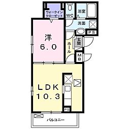 ニューポート千波 1階1LDKの間取り