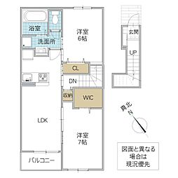 ハンドレッド リヴァー 水野 B 2階2LDKの間取り