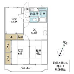 ひかりMY 102号室 1階3DKの間取り