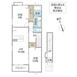 ポライトリー C 2階2LDKの間取り